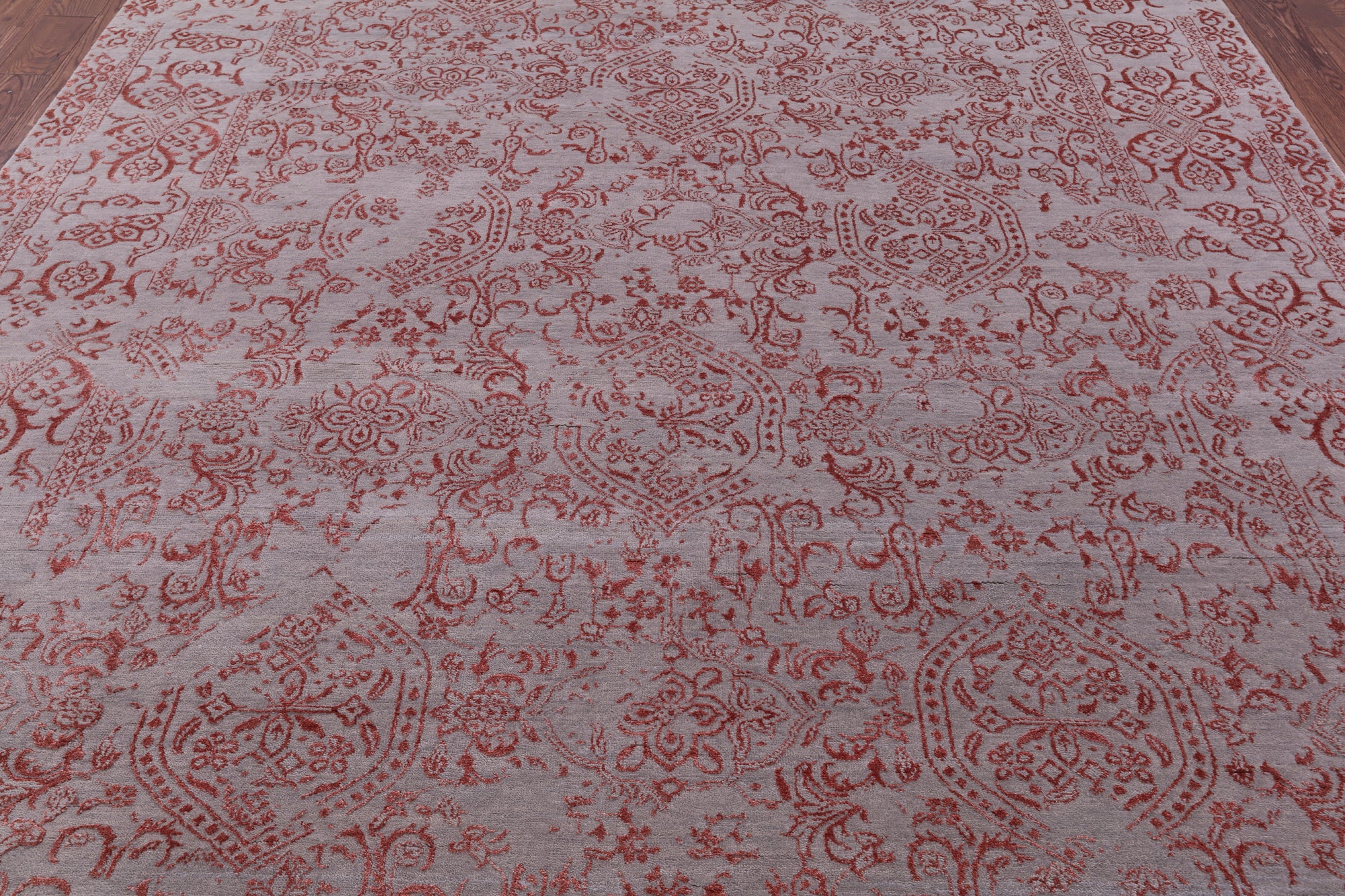 Grey Persian Hand Knotted Wool & Silk Rug - 9' 0" X 12' 3" - Golden Nile