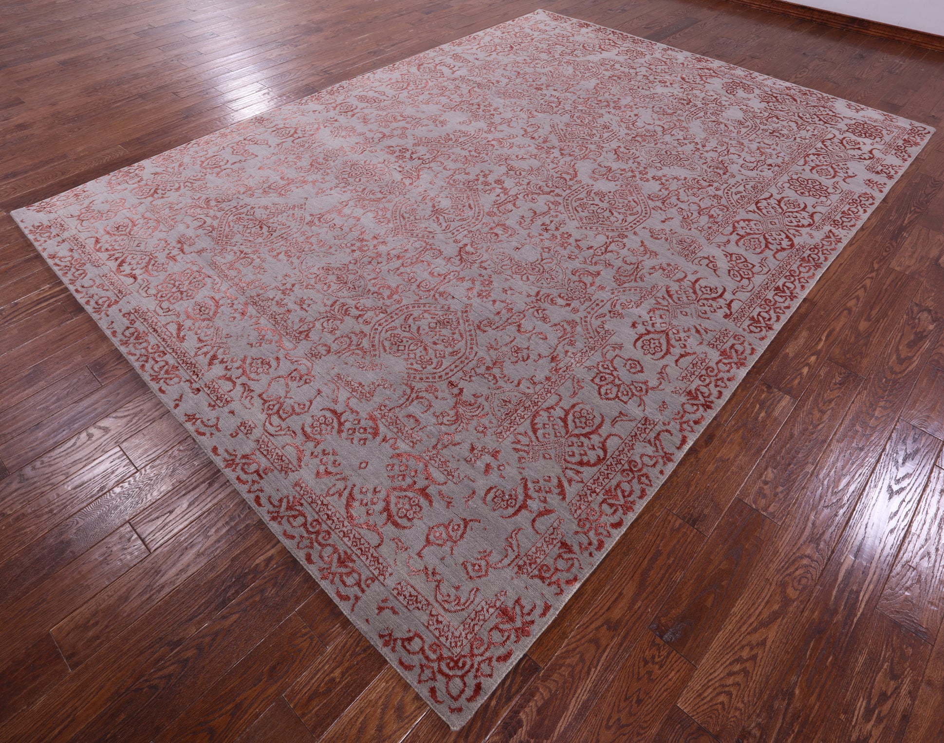 Grey Persian Hand Knotted Wool & Silk Rug - 9' 0" X 12' 3" - Golden Nile