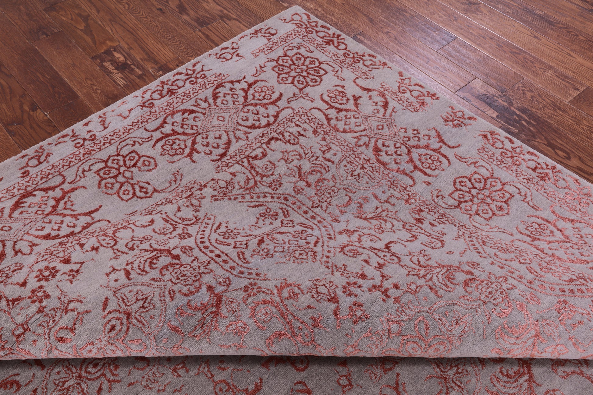 Grey Persian Hand Knotted Wool & Silk Rug - 9' 0" X 12' 3" - Golden Nile