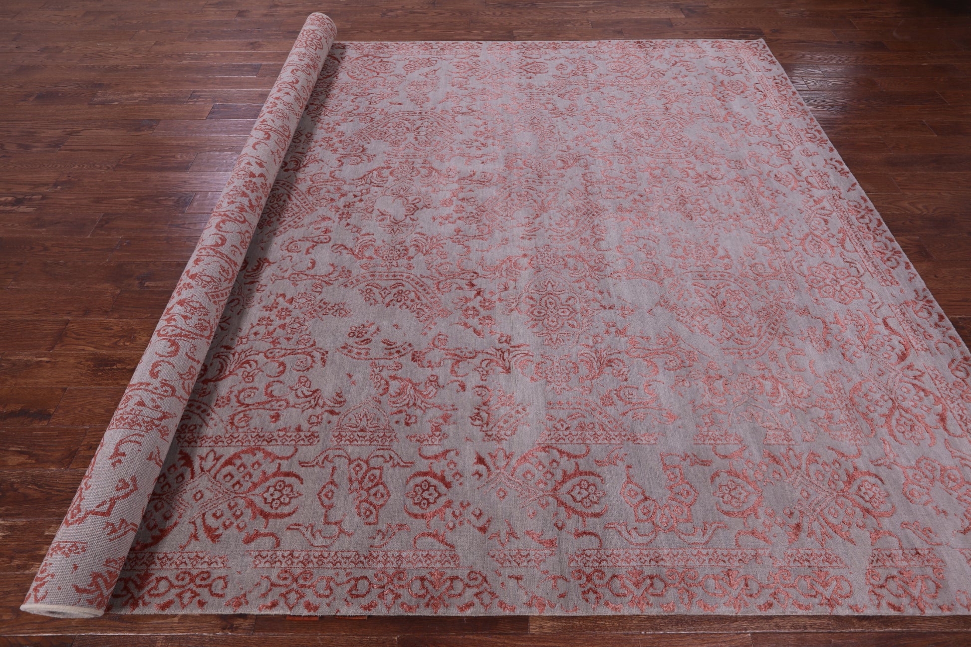 Grey Persian Hand Knotted Wool & Silk Rug - 9' 0" X 12' 3" - Golden Nile