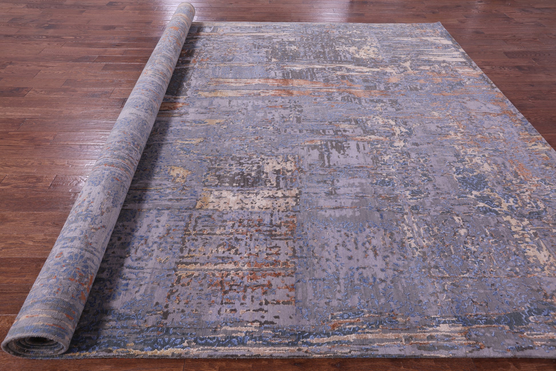 Abstract Contemporary Hand Knotted Wool & Silk Rug - 10' 0" X 14' 1" - Golden Nile