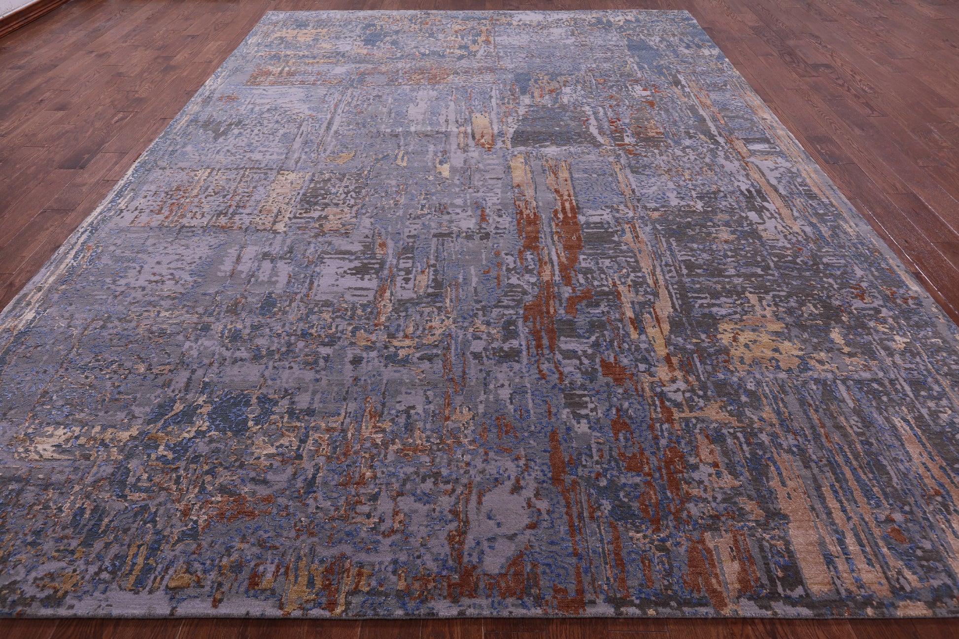 Abstract Contemporary Hand Knotted Wool & Silk Rug - 10' 0" X 14' 1" - Golden Nile