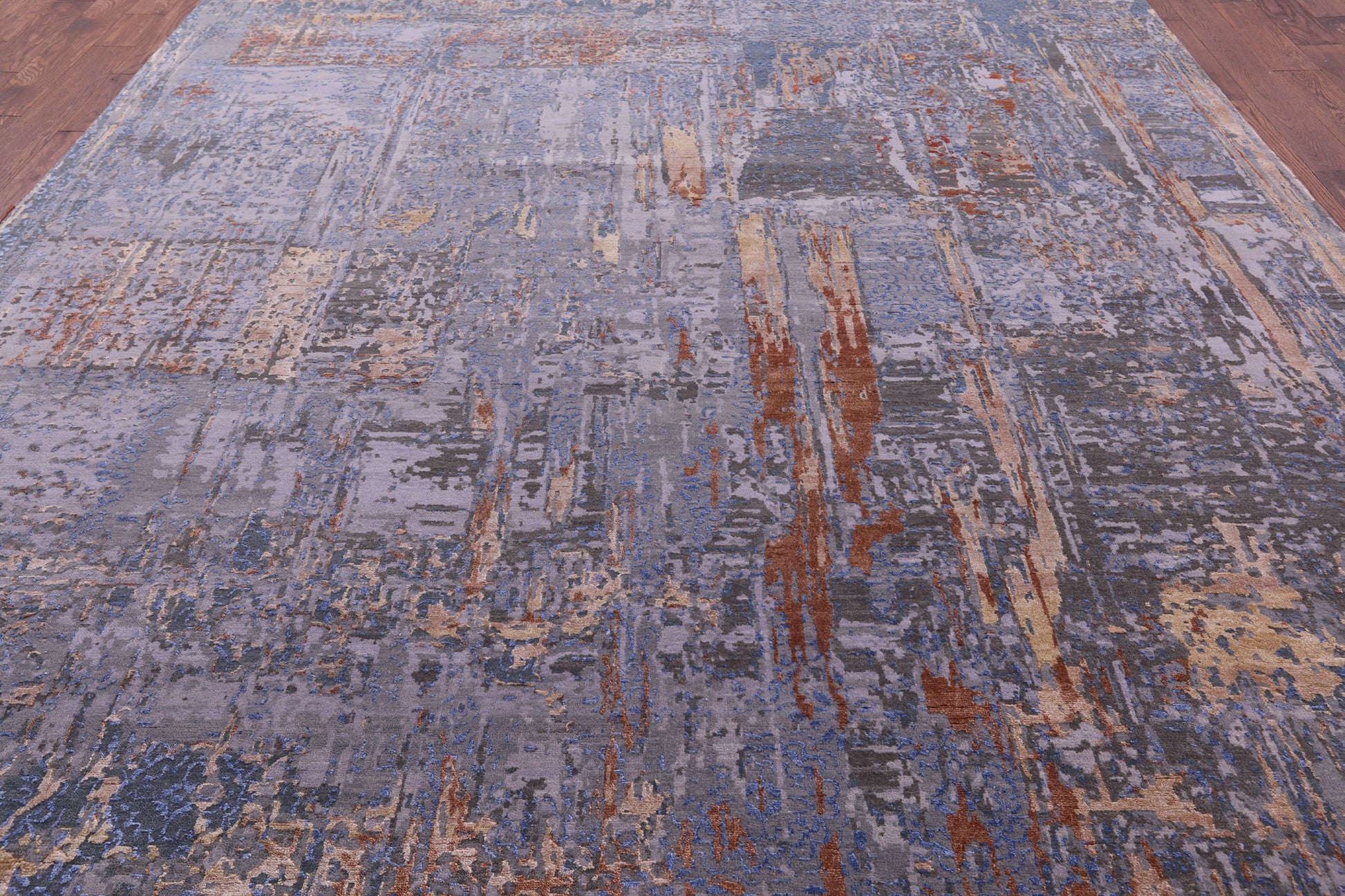Abstract Contemporary Hand Knotted Wool & Silk Rug - 10' 0" X 14' 1" - Golden Nile