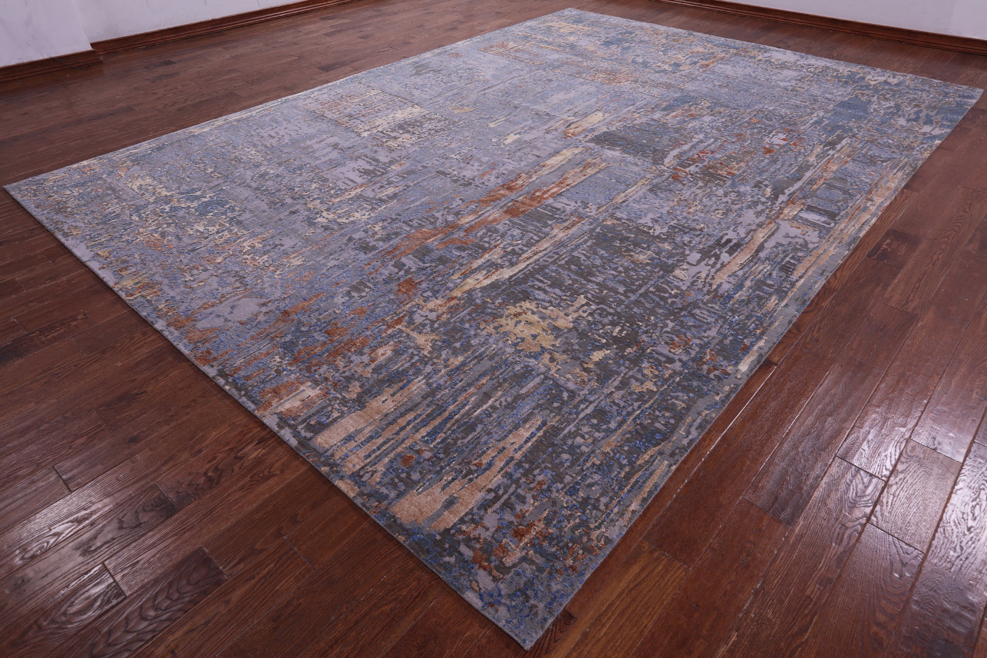 Abstract Contemporary Hand Knotted Wool & Silk Rug - 10' 0" X 14' 1" - Golden Nile