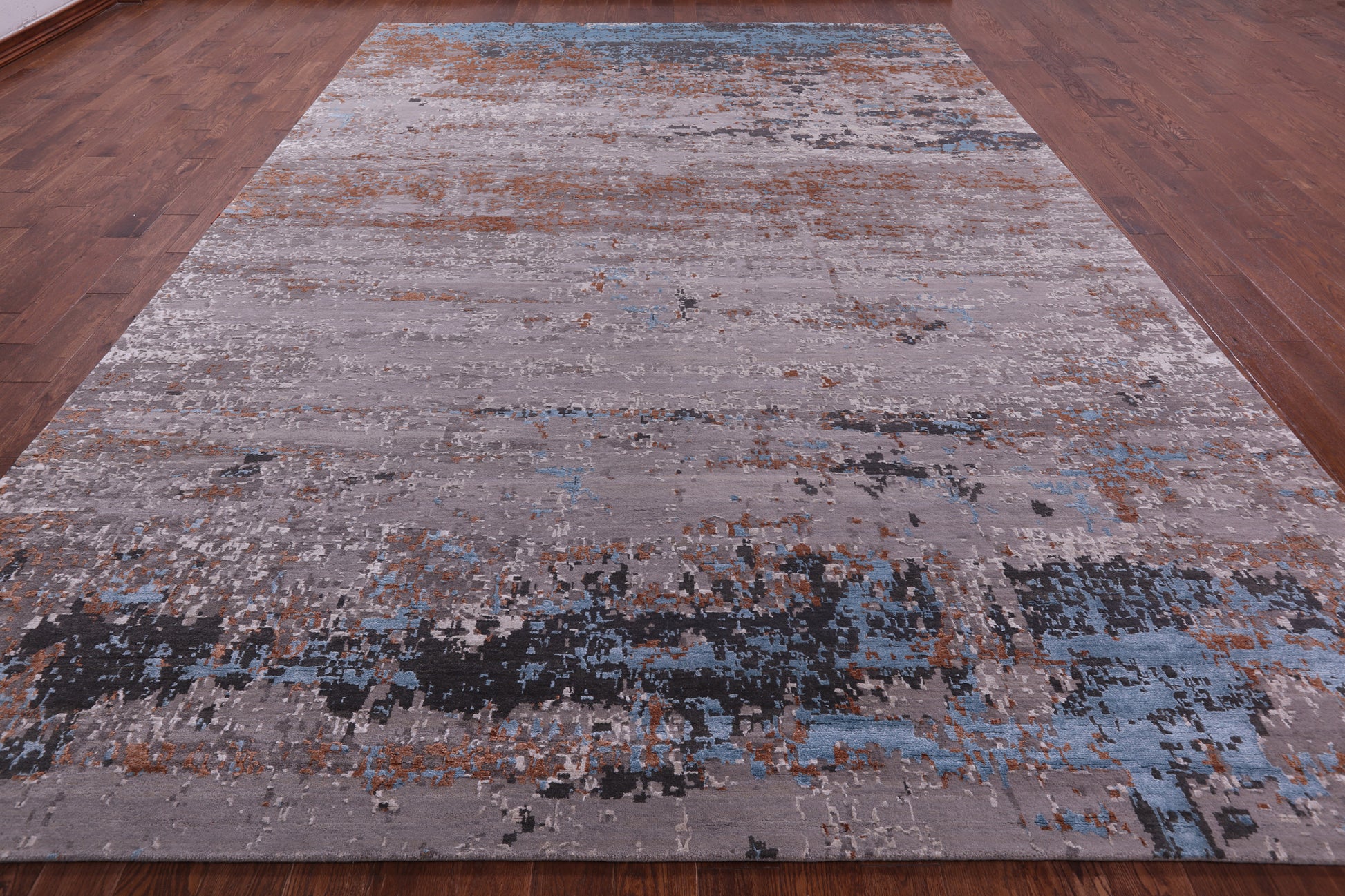 Abstract Contemporary Hand Knotted Wool & Silk Rug - 10' 1" X 14' 2" - Golden Nile
