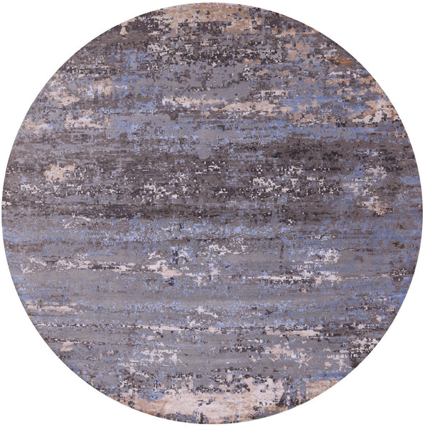 Round Abstract Contemporary Hand Knotted Wool & Silk Rug - 11' 11" X 12' 0" - Golden Nile