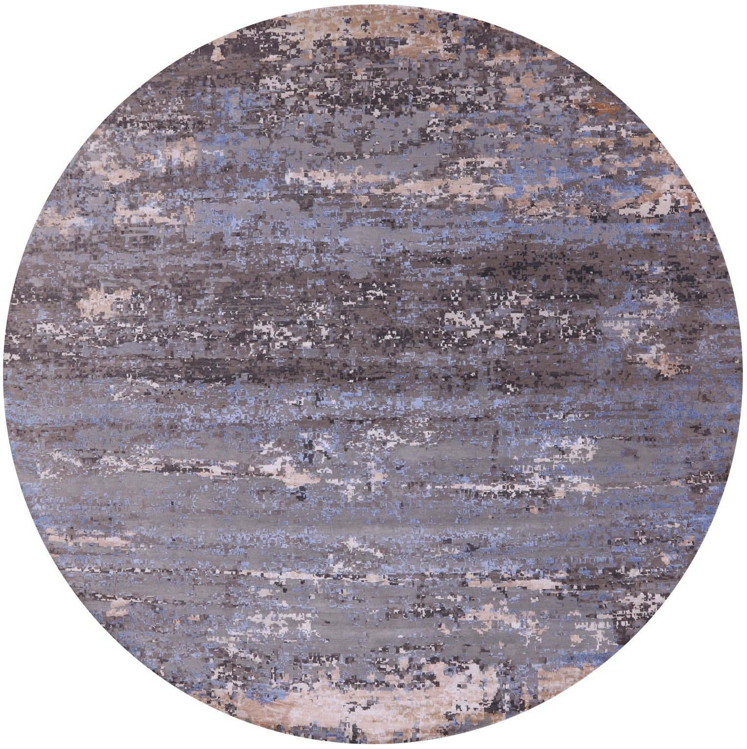 Round Abstract Contemporary Hand Knotted Wool & Silk Rug - 11' 11" X 12' 0" - Golden Nile