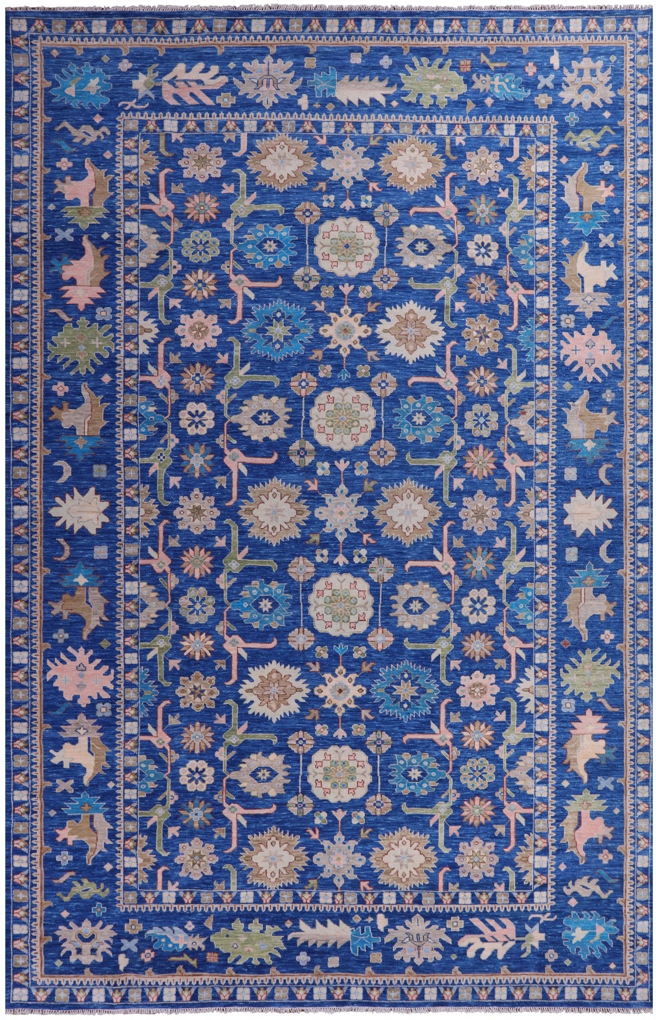 Blue Turkish Oushak Hand Knotted Wool Rug - 13' 5" X 21' 2" - Golden Nile