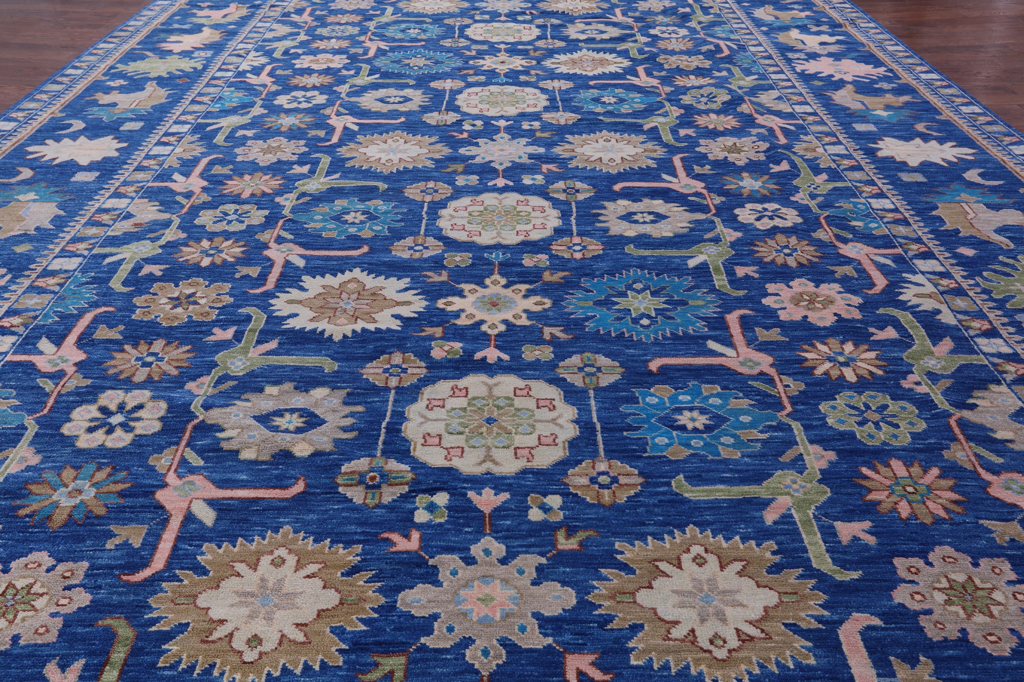 Blue Turkish Oushak Hand Knotted Wool Rug - 13' 5" X 21' 2" - Golden Nile