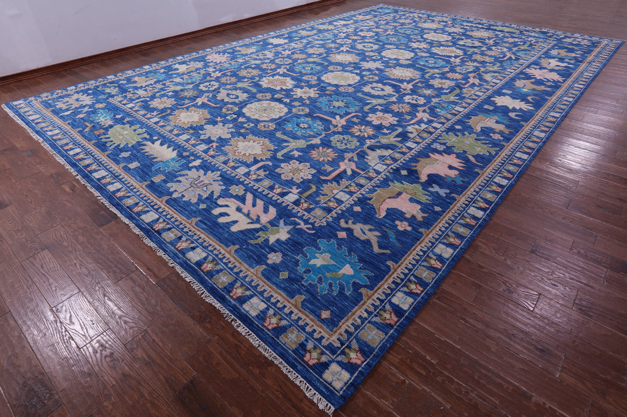 Blue Turkish Oushak Hand Knotted Wool Rug - 13' 5" X 21' 2" - Golden Nile