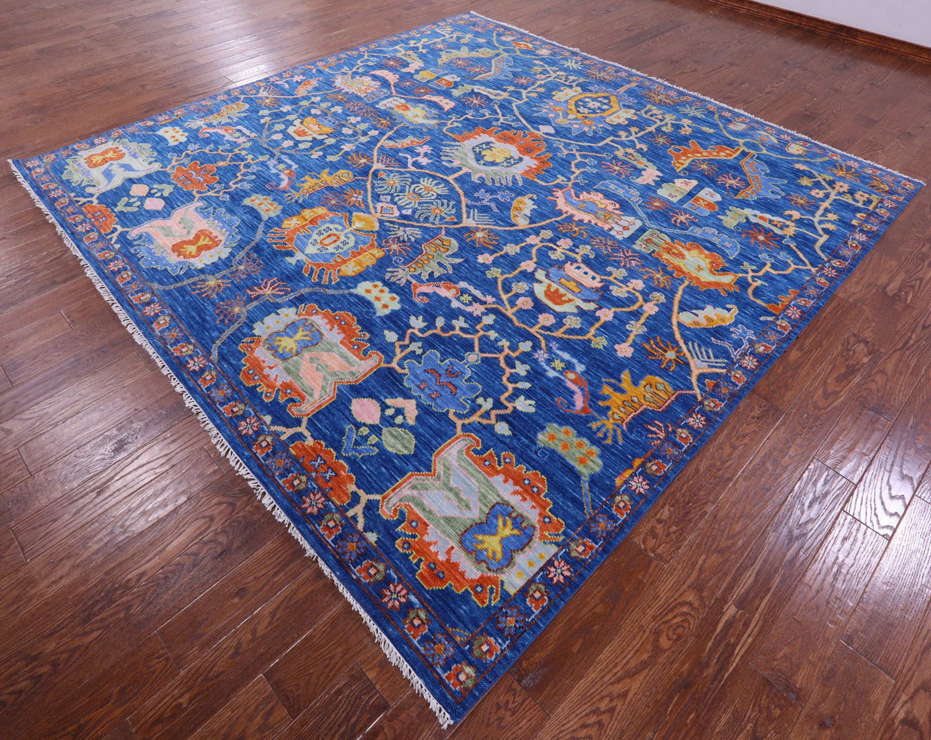 Blue Square Heriz Serapi Hand Knotted Wool Rug - 10' 1" X 10' 3" - Golden Nile