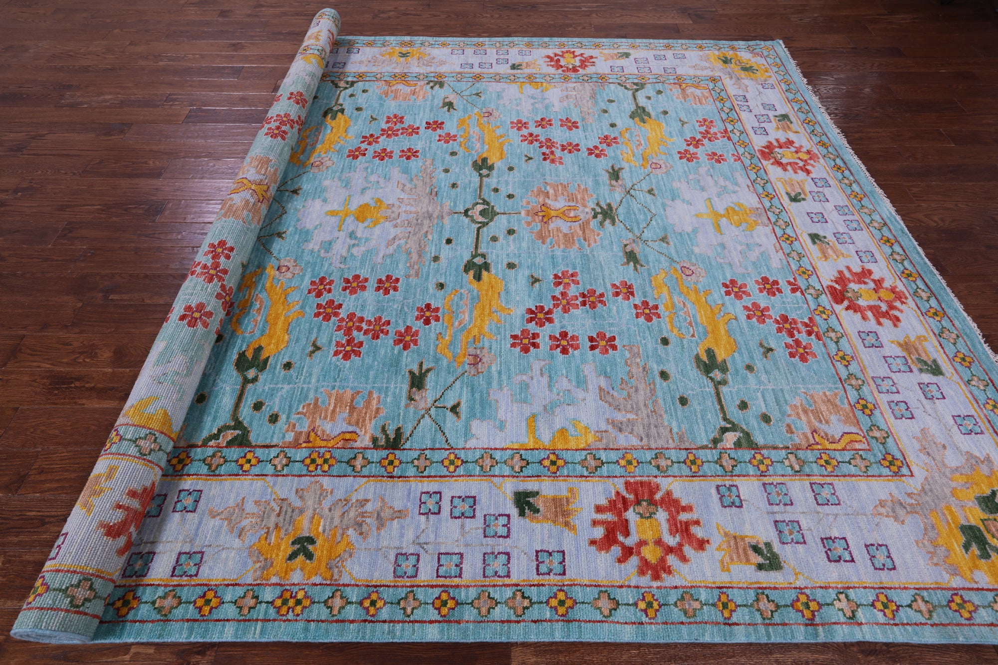 Blue Turkish Oushak Hand Knotted Wool Rug - 9' 2" X 12' 6" - Golden Nile