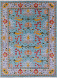 Blue Turkish Oushak Hand Knotted Wool Rug - 9' 2" X 12' 6" - Golden Nile