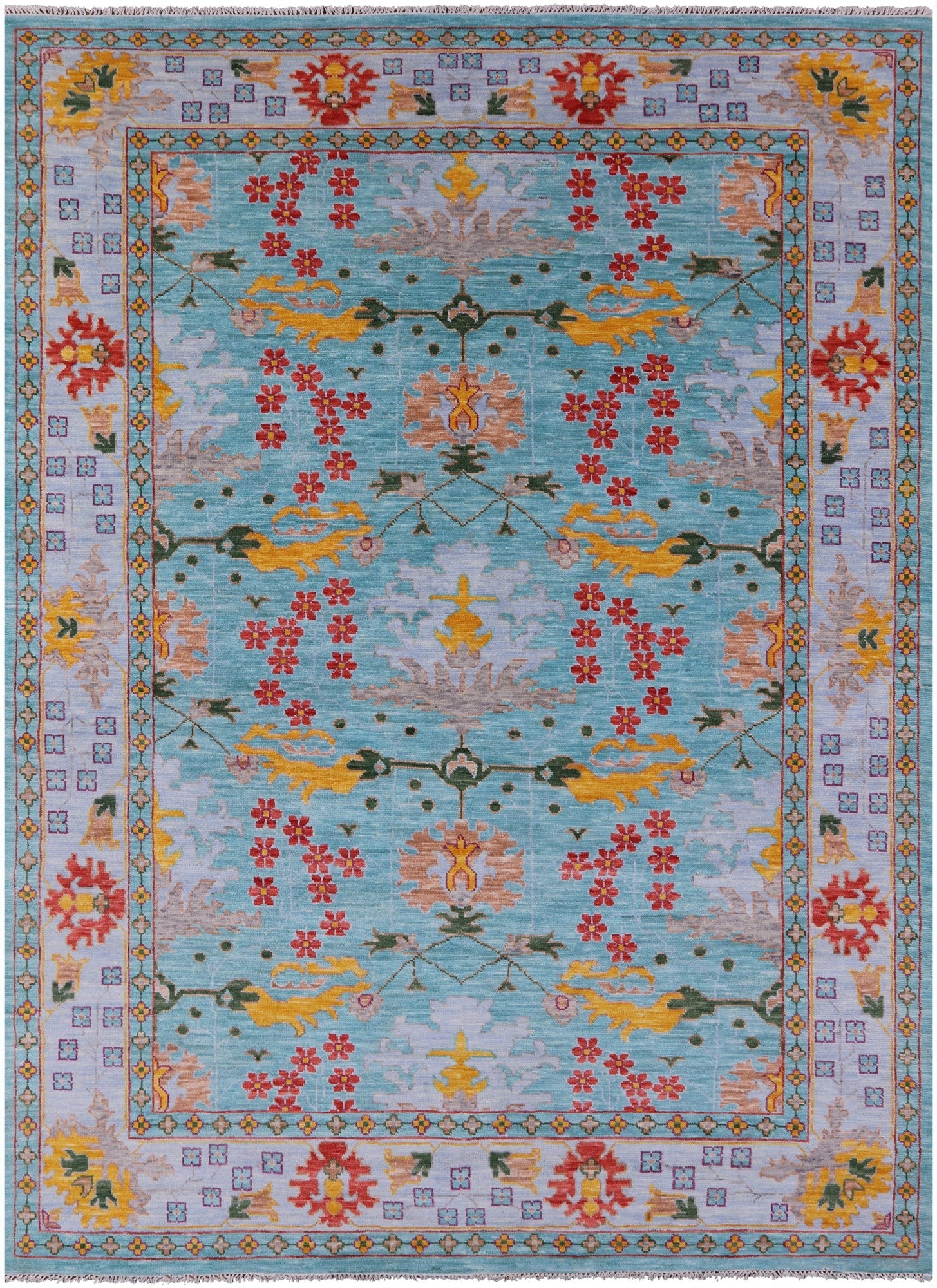 Blue Turkish Oushak Hand Knotted Wool Rug - 9' 2" X 12' 6" - Golden Nile