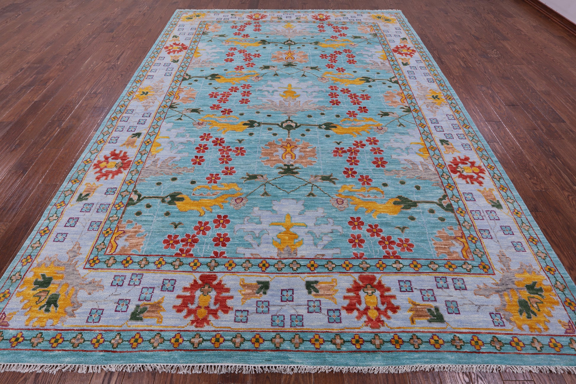 Blue Turkish Oushak Hand Knotted Wool Rug - 9' 2" X 12' 6" - Golden Nile