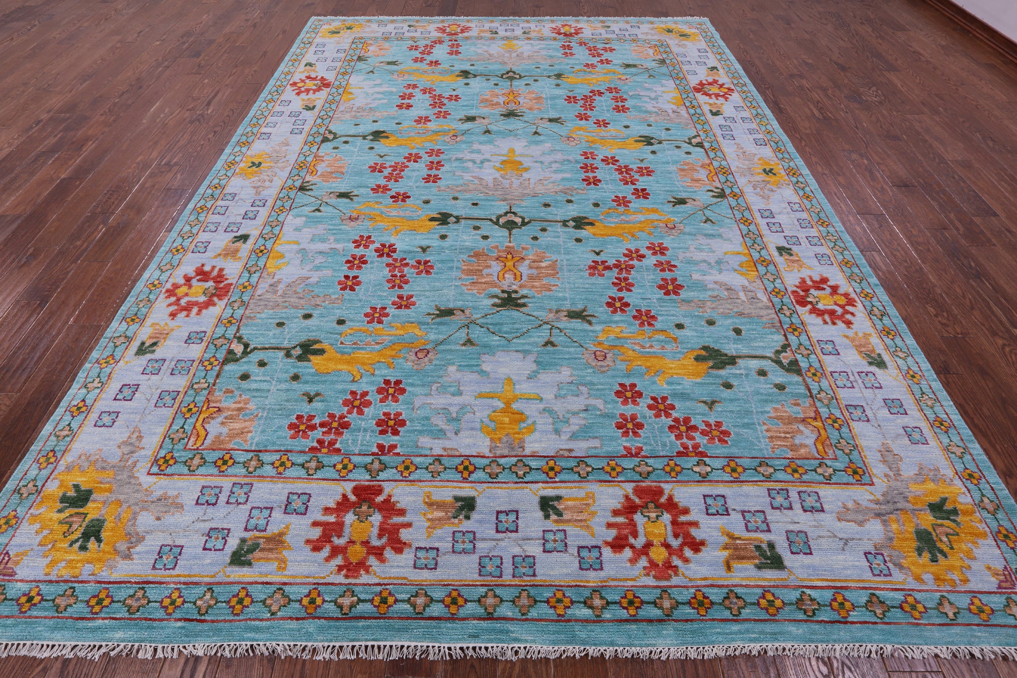 Blue Turkish Oushak Hand Knotted Wool Rug - 9' 2" X 12' 6" - Golden Nile