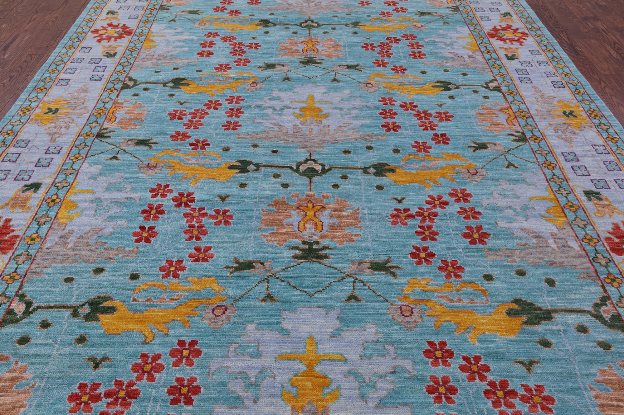 Blue Turkish Oushak Hand Knotted Wool Rug - 9' 2" X 12' 6" - Golden Nile