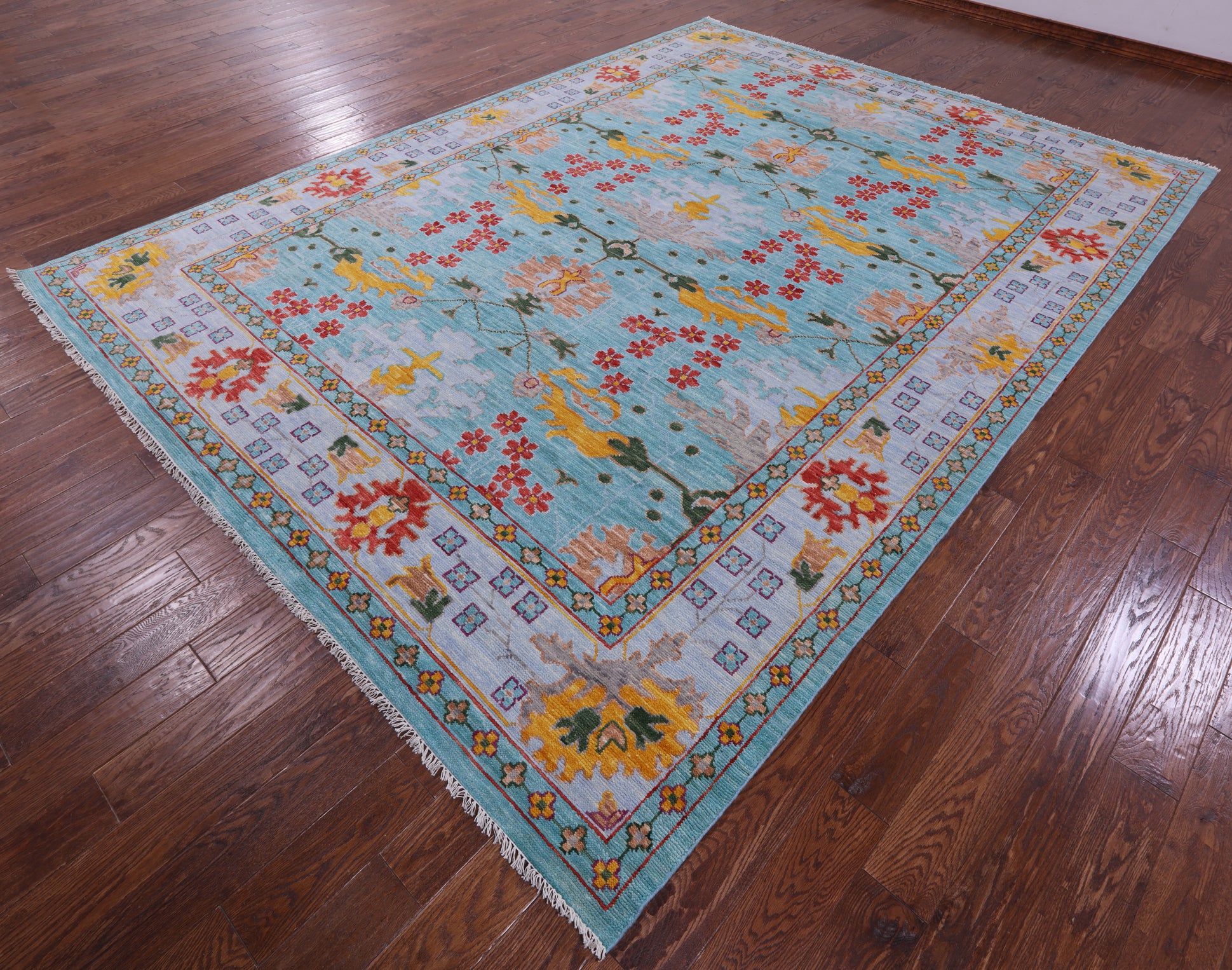 Blue Turkish Oushak Hand Knotted Wool Rug - 9' 2" X 12' 6" - Golden Nile