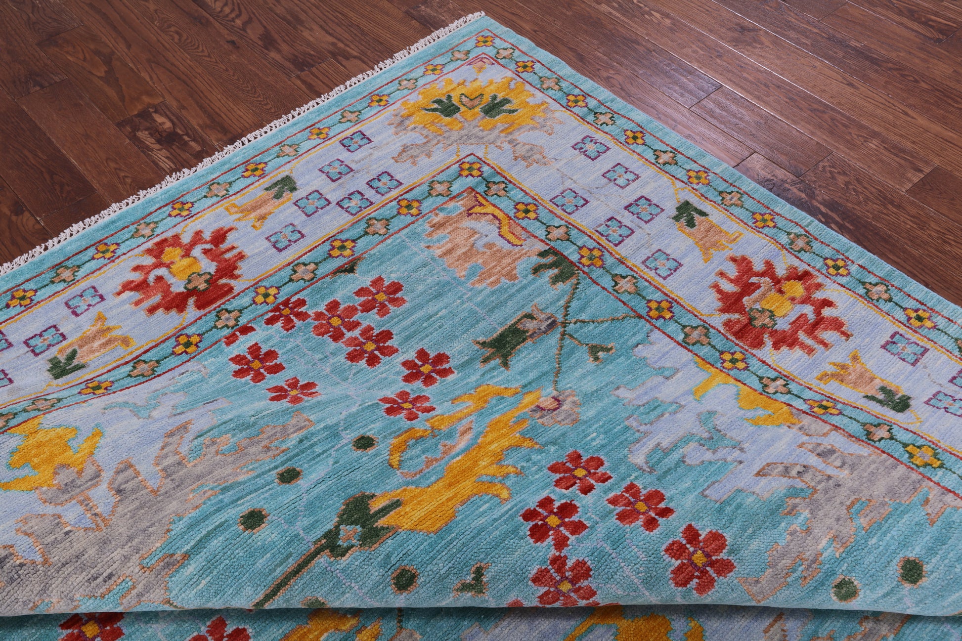 Blue Turkish Oushak Hand Knotted Wool Rug - 9' 2" X 12' 6" - Golden Nile