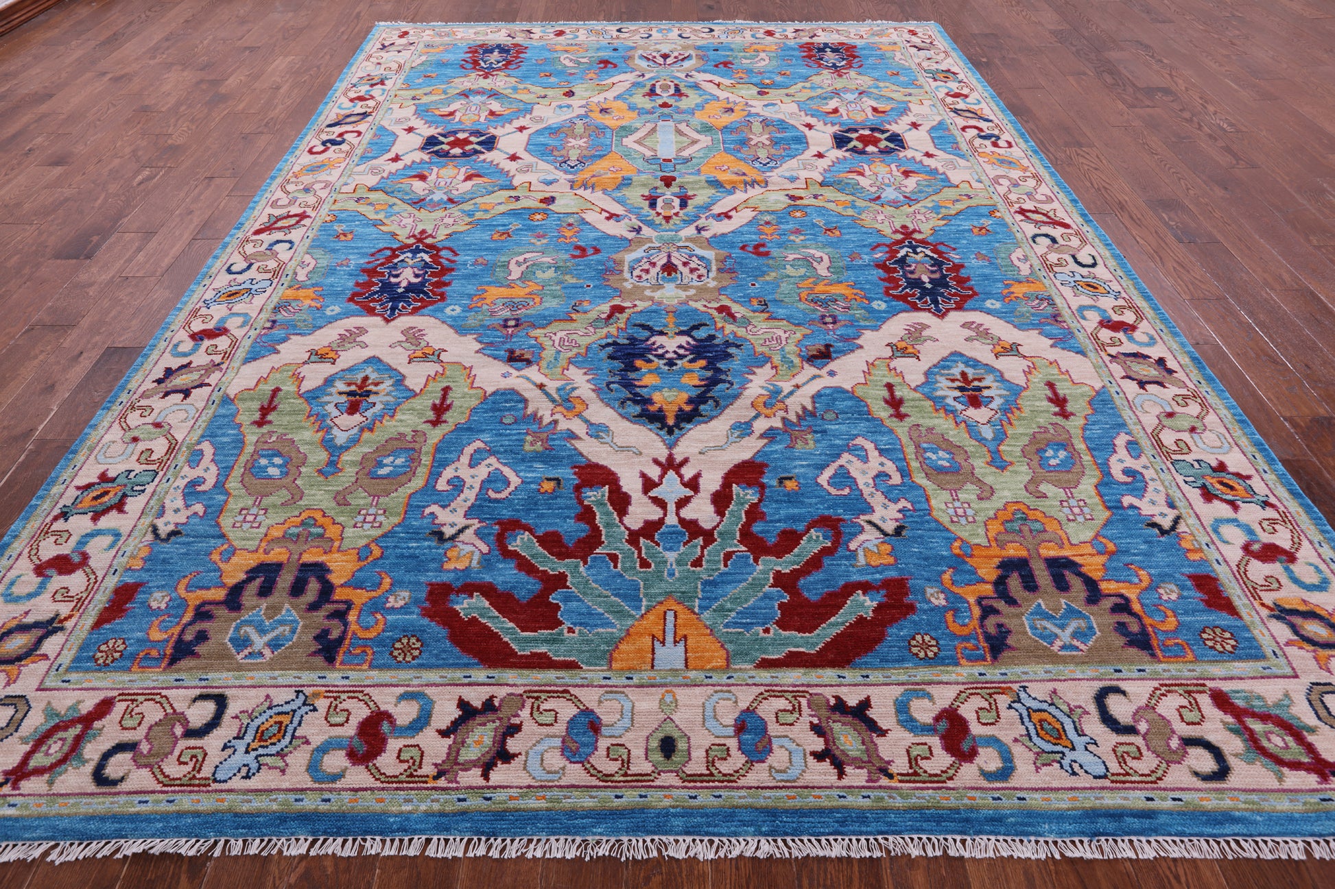 Blue Kazak Hand Knotted Wool Rug - 9' 0" X 12' 7" - Golden Nile