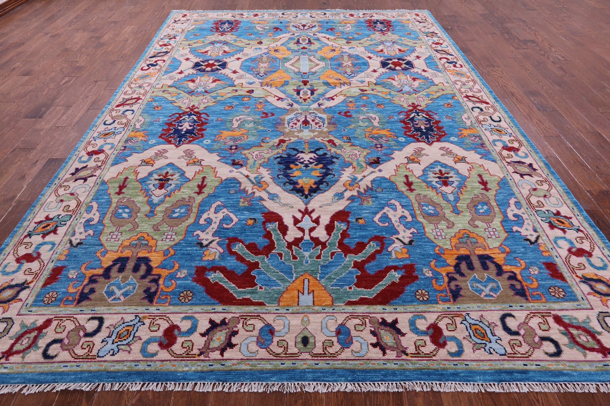 Blue Kazak Hand Knotted Wool Rug - 9' 0" X 12' 7" - Golden Nile