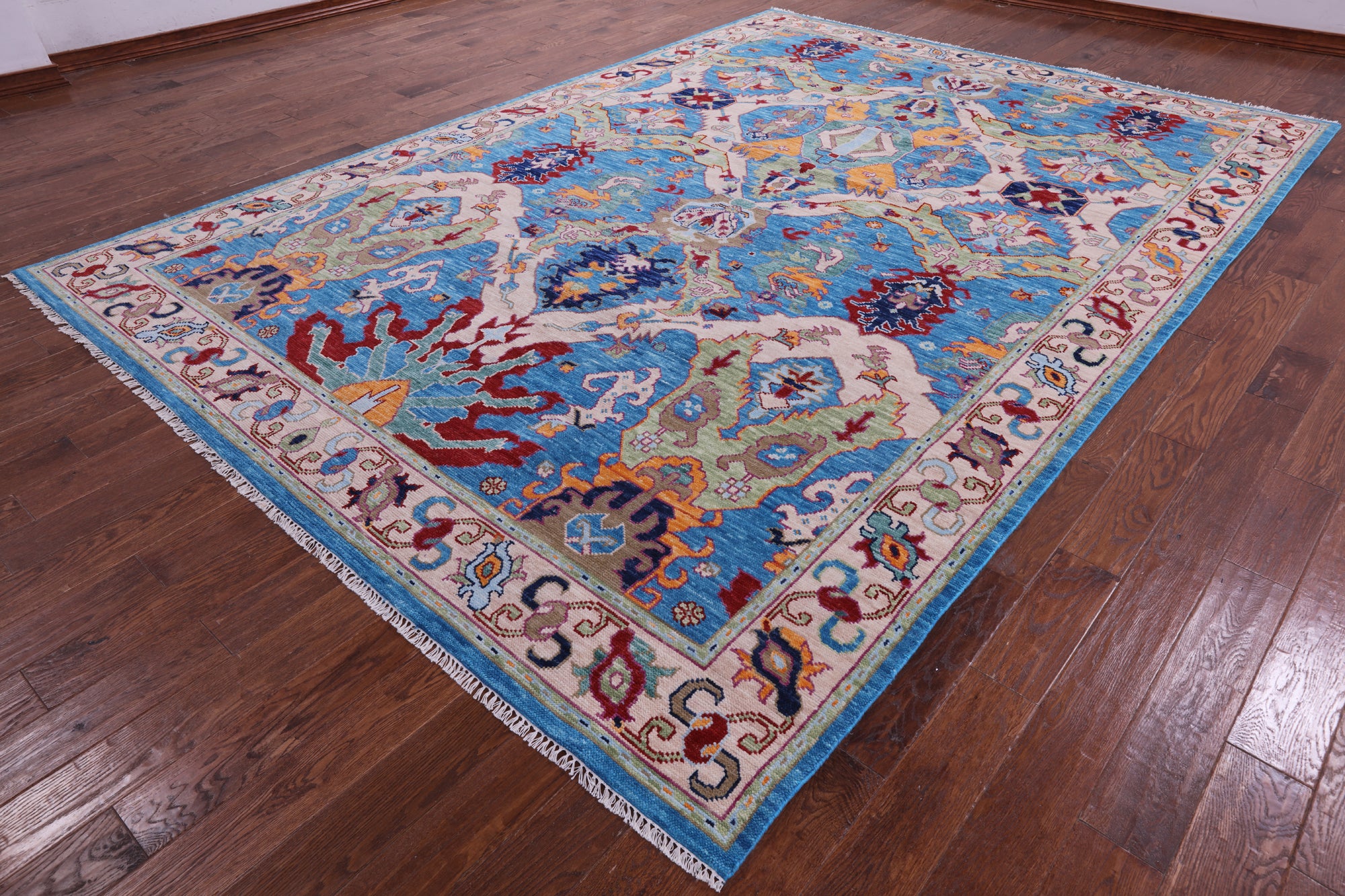 Blue Kazak Hand Knotted Wool Rug - 9' 0" X 12' 7" - Golden Nile