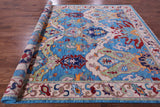 Blue Kazak Hand Knotted Wool Rug - 9' 0" X 12' 7" - Golden Nile