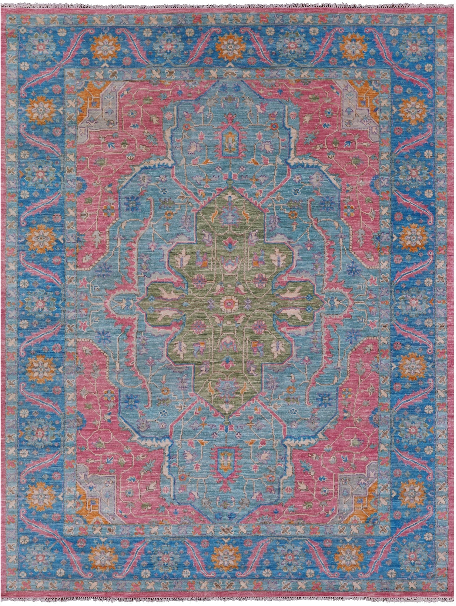 Blue Heriz Serapi Hand Knotted Wool Rug - 9' 0" X 12' 2" - Golden Nile