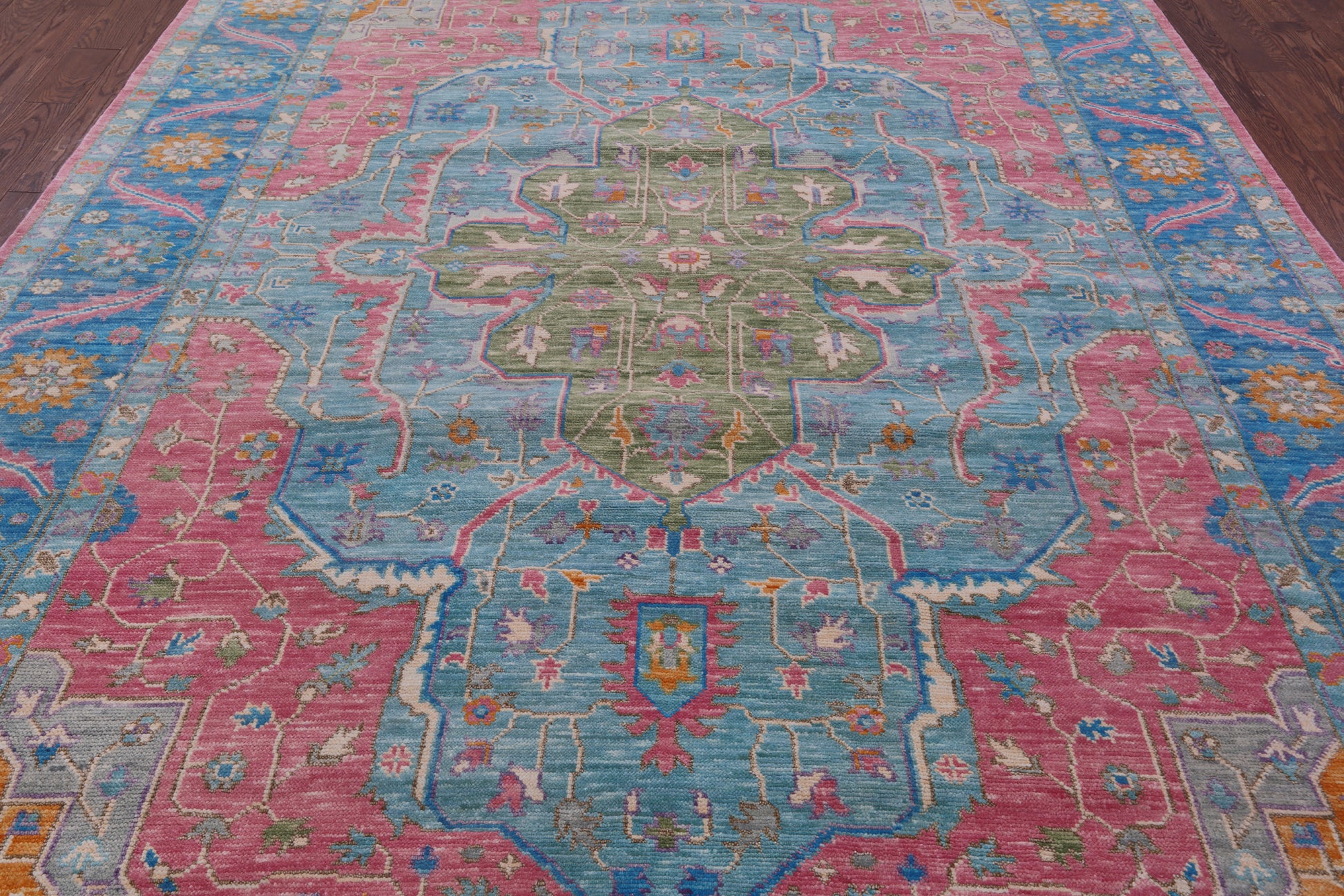 Blue Heriz Serapi Hand Knotted Wool Rug - 9' 0" X 12' 2" - Golden Nile