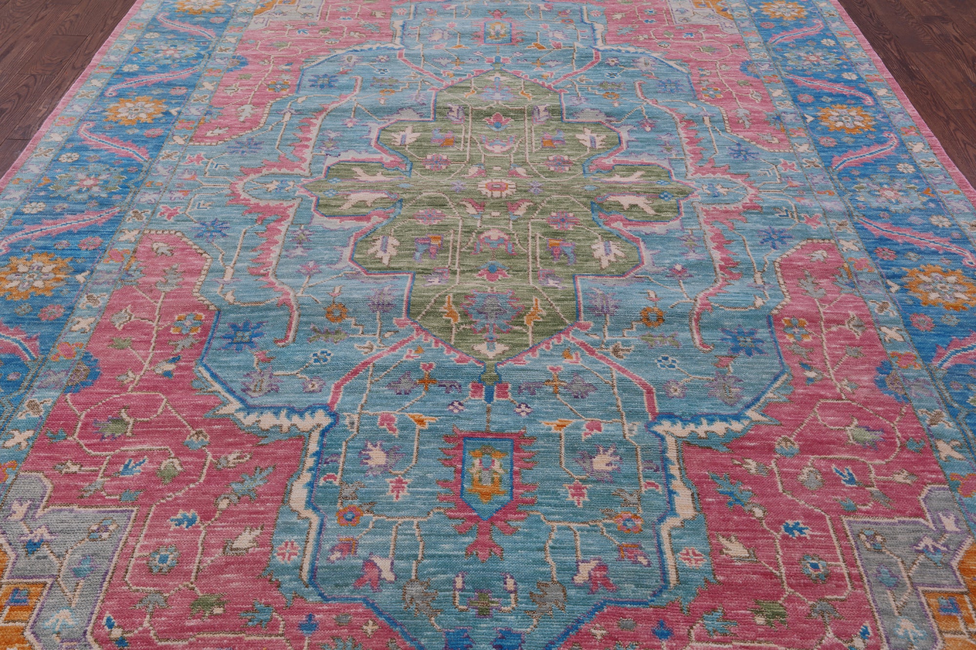 Blue Heriz Serapi Hand Knotted Wool Rug - 9' 0" X 12' 2" - Golden Nile