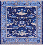 Blue Square Turkish Oushak Hand Knotted Wool Rug - 9' 0" X 9' 4" - Golden Nile