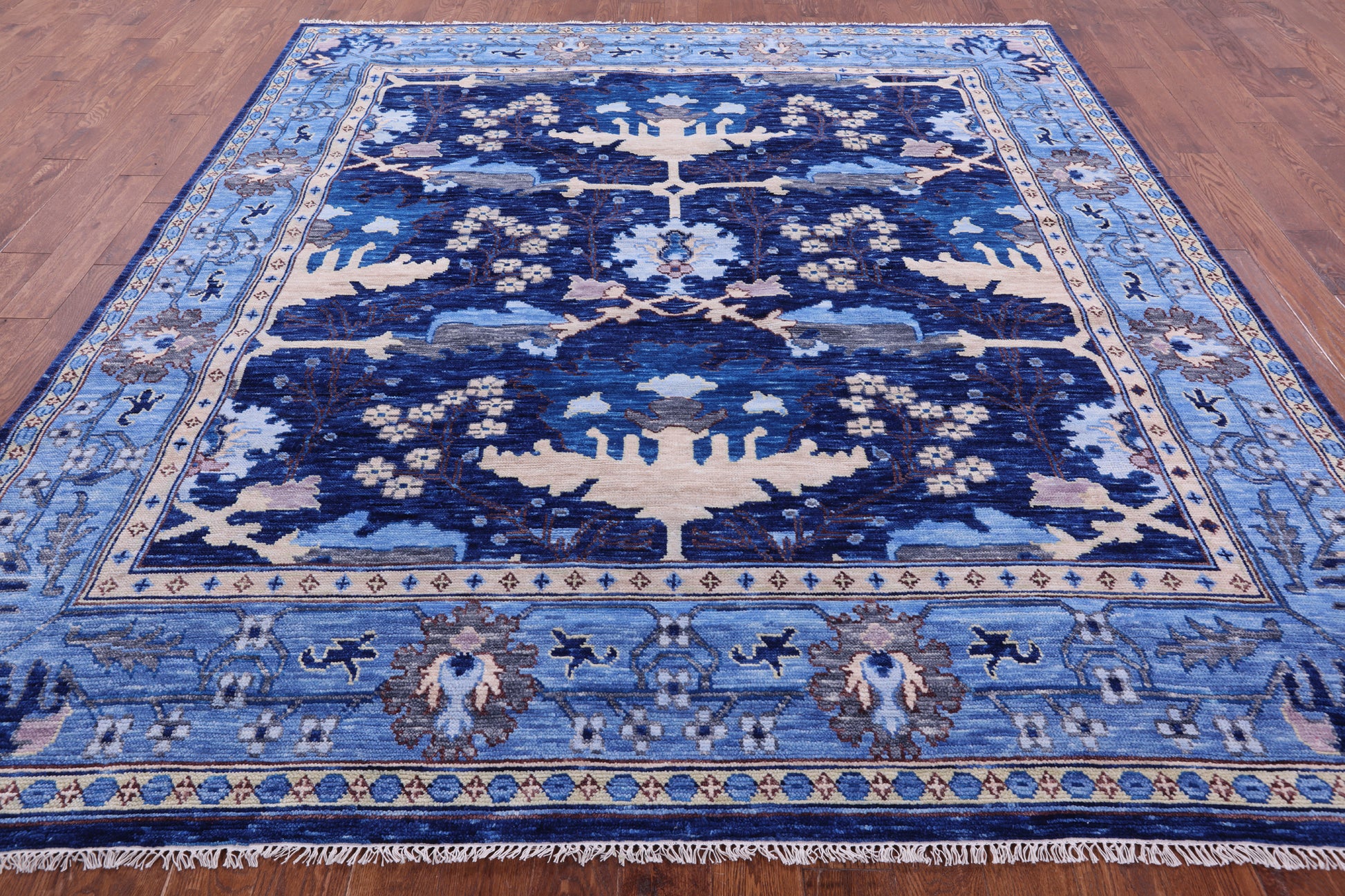Blue Square Turkish Oushak Hand Knotted Wool Rug - 9' 0" X 9' 4" - Golden Nile