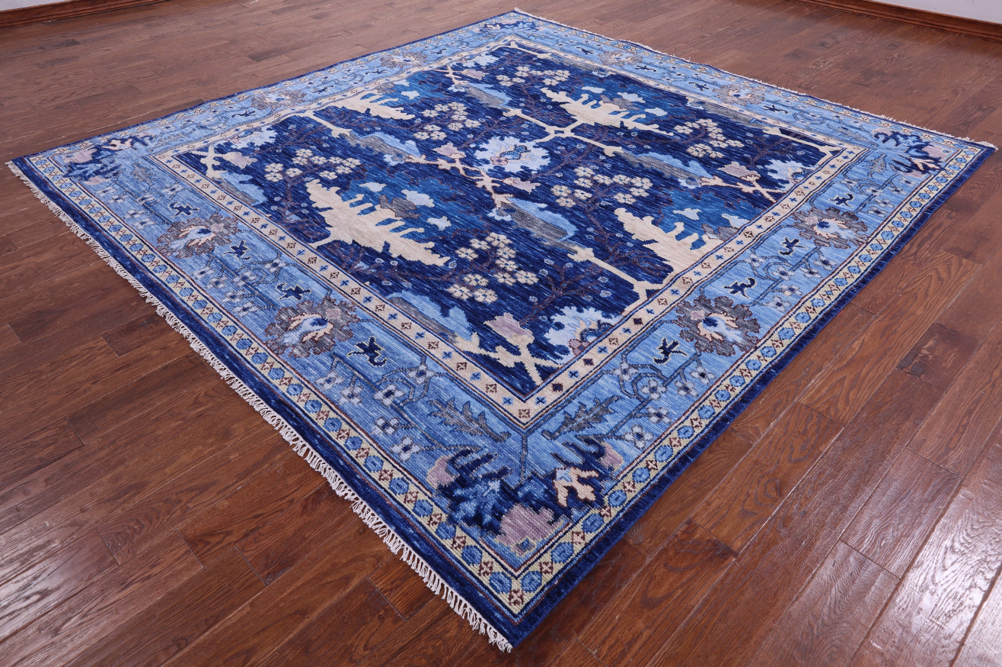 Blue Square Turkish Oushak Hand Knotted Wool Rug - 9' 0" X 9' 4" - Golden Nile