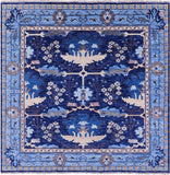 Blue Square Turkish Oushak Hand Knotted Wool Rug - 8' 1" X 8' 1" - Golden Nile