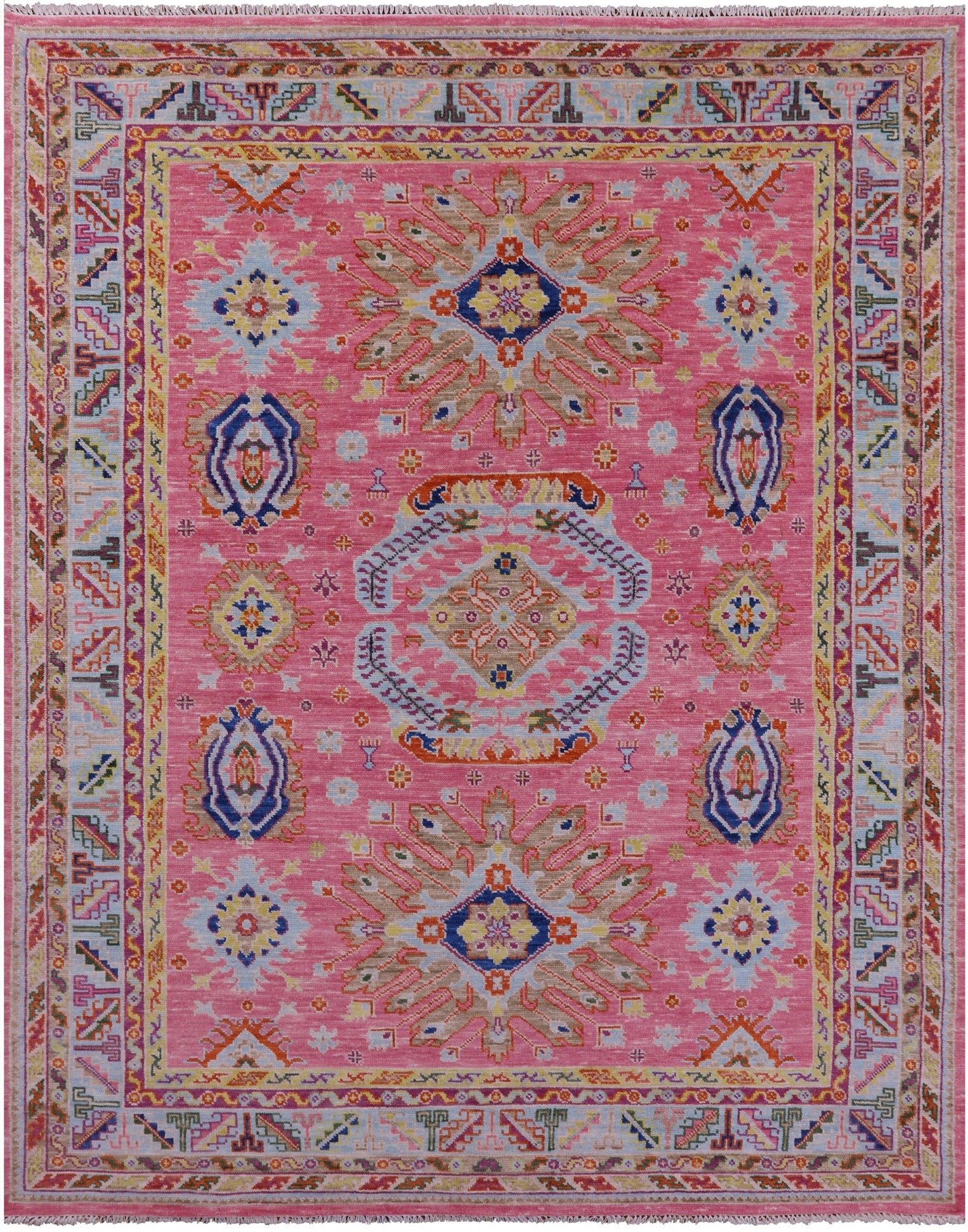 Pink Kazak Hand Knotted Wool Rug - 8' 3" X 10' 6" - Golden Nile