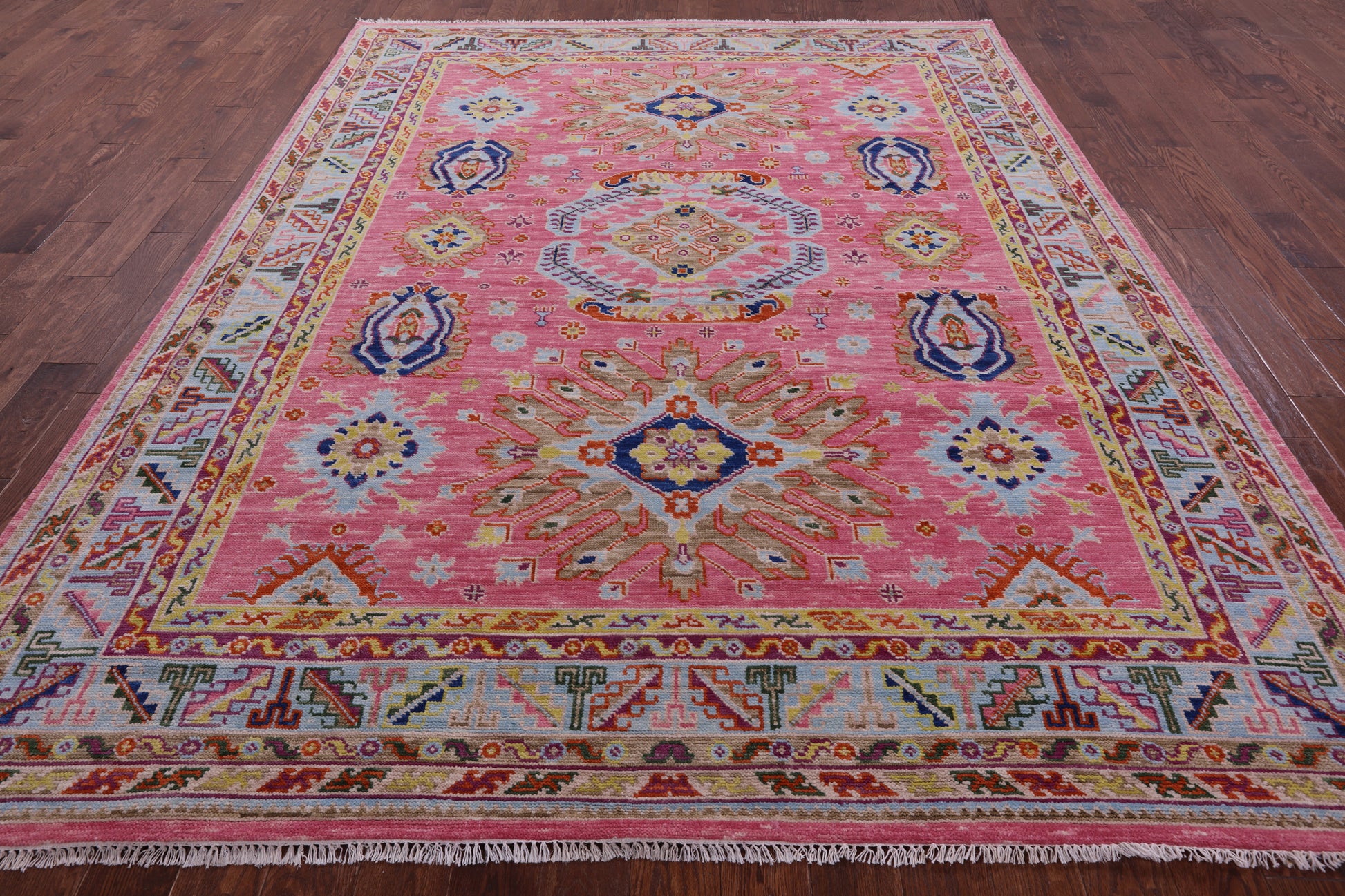 Pink Kazak Hand Knotted Wool Rug - 8' 3" X 10' 6" - Golden Nile
