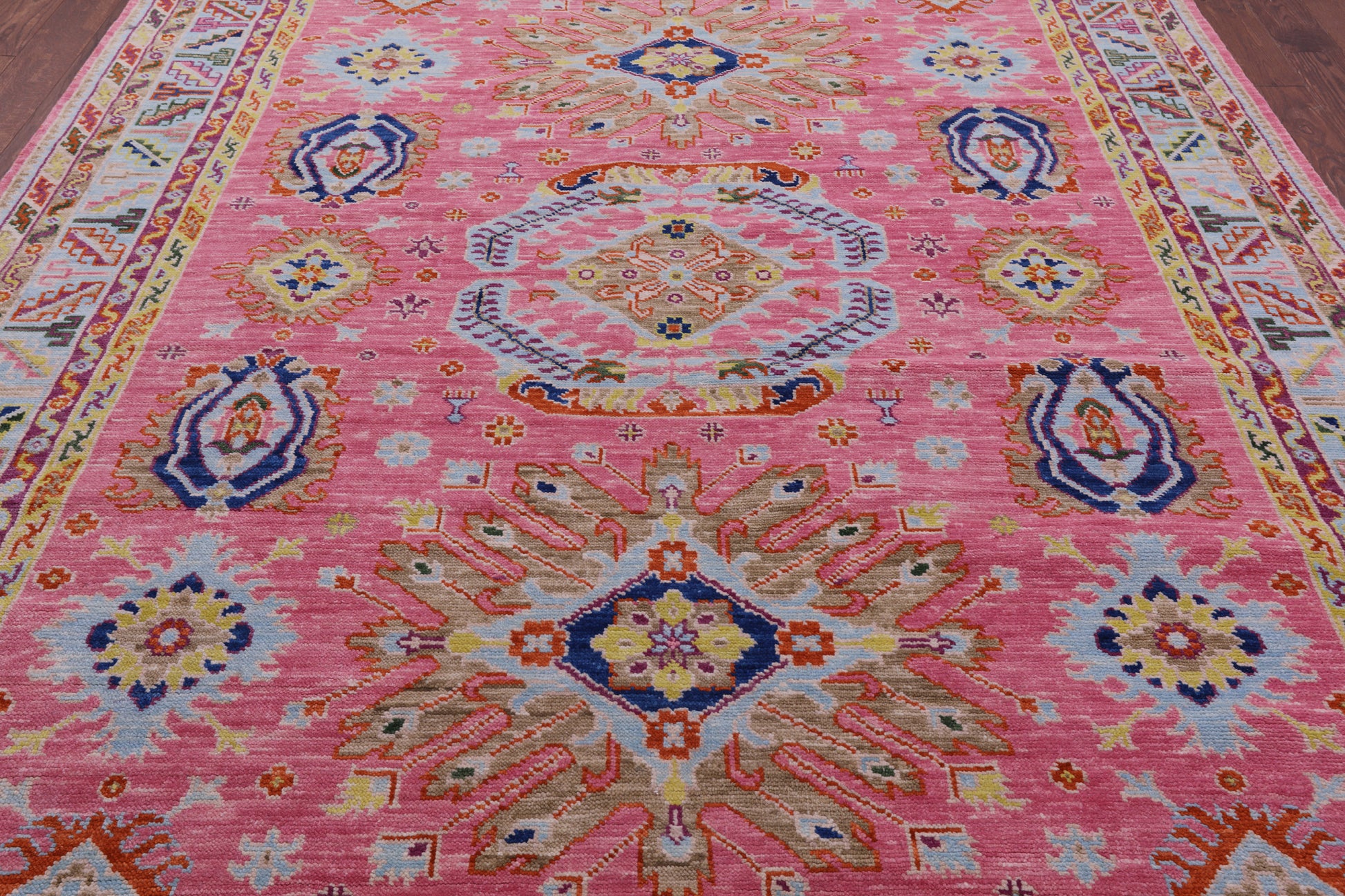 Pink Kazak Hand Knotted Wool Rug - 8' 3" X 10' 6" - Golden Nile