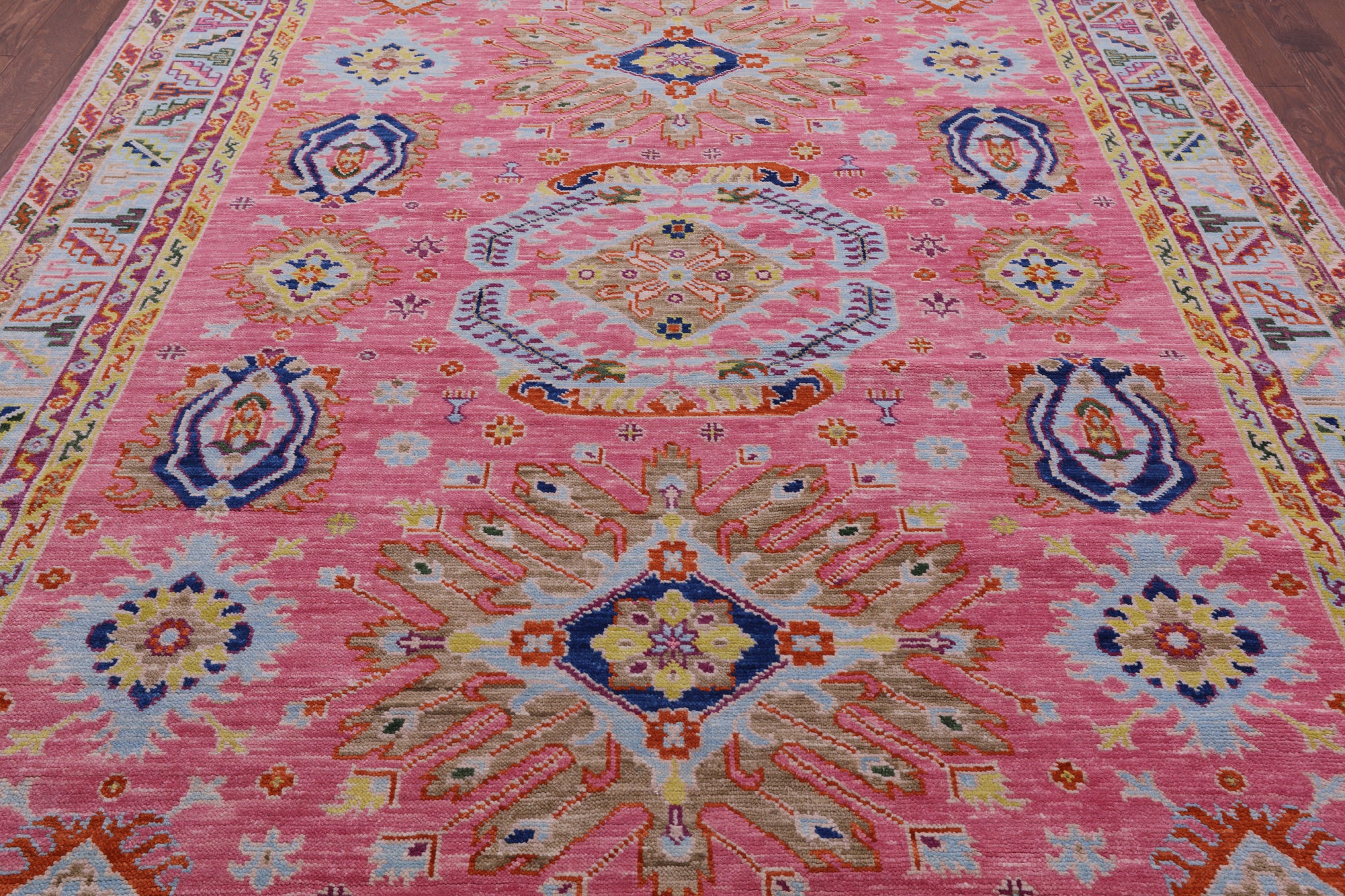 Pink Kazak Hand Knotted Wool Rug - 8' 3" X 10' 6" - Golden Nile