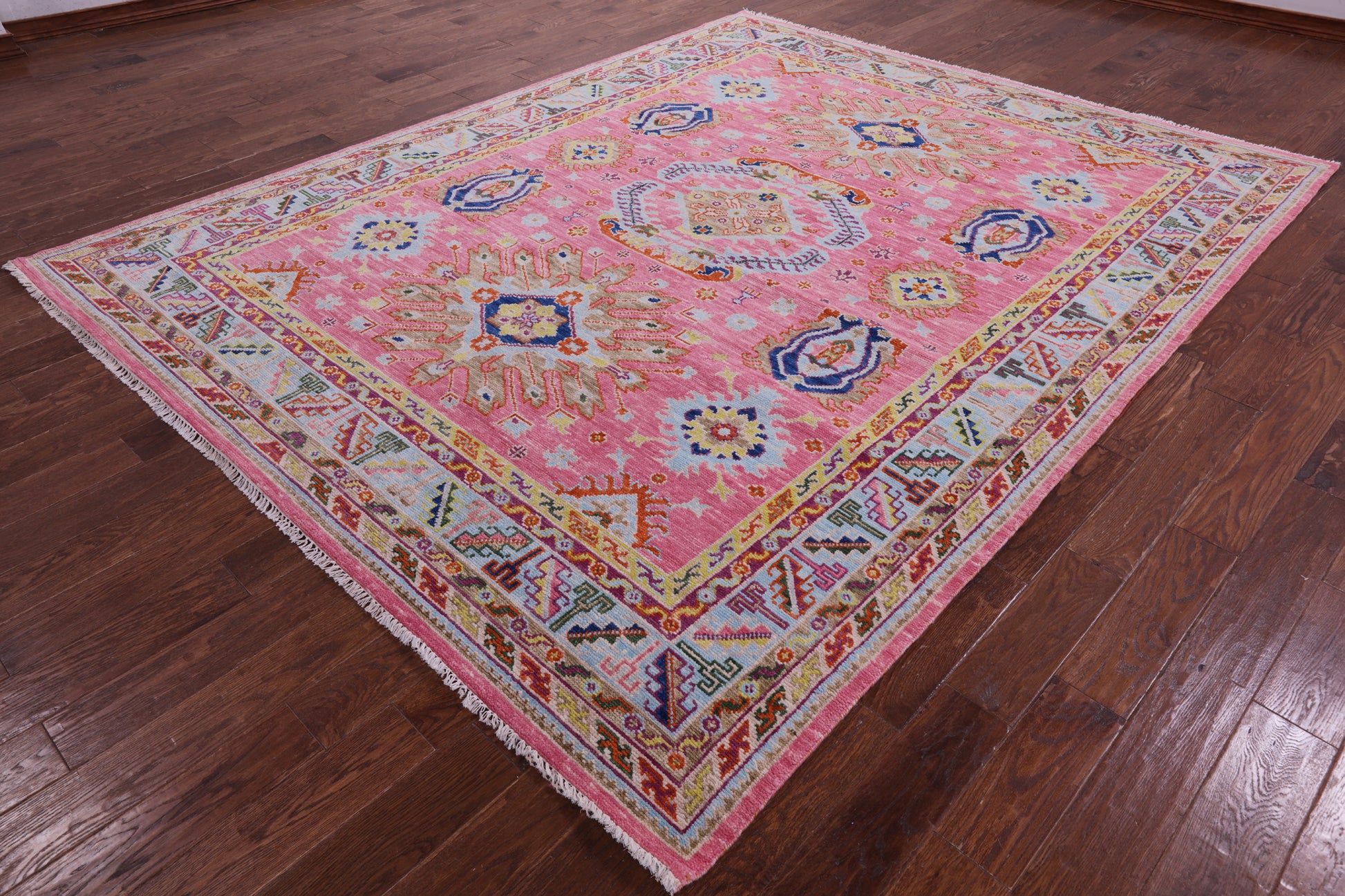 Pink Kazak Hand Knotted Wool Rug - 8' 3" X 10' 6" - Golden Nile