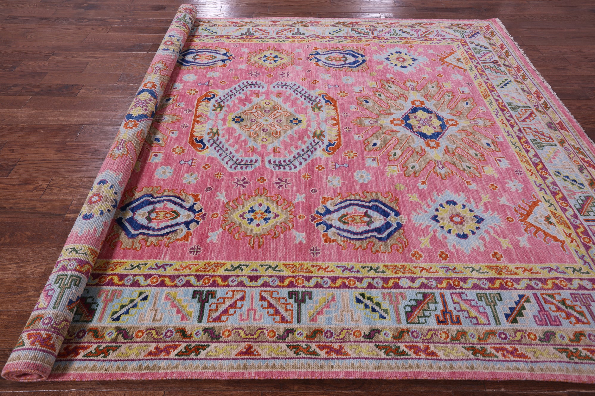Pink Kazak Hand Knotted Wool Rug - 8' 3" X 10' 6" - Golden Nile