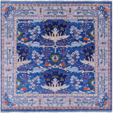 Blue Square Turkish Oushak Hand Knotted Wool Rug - 7' 11" X 8' 0" - Golden Nile