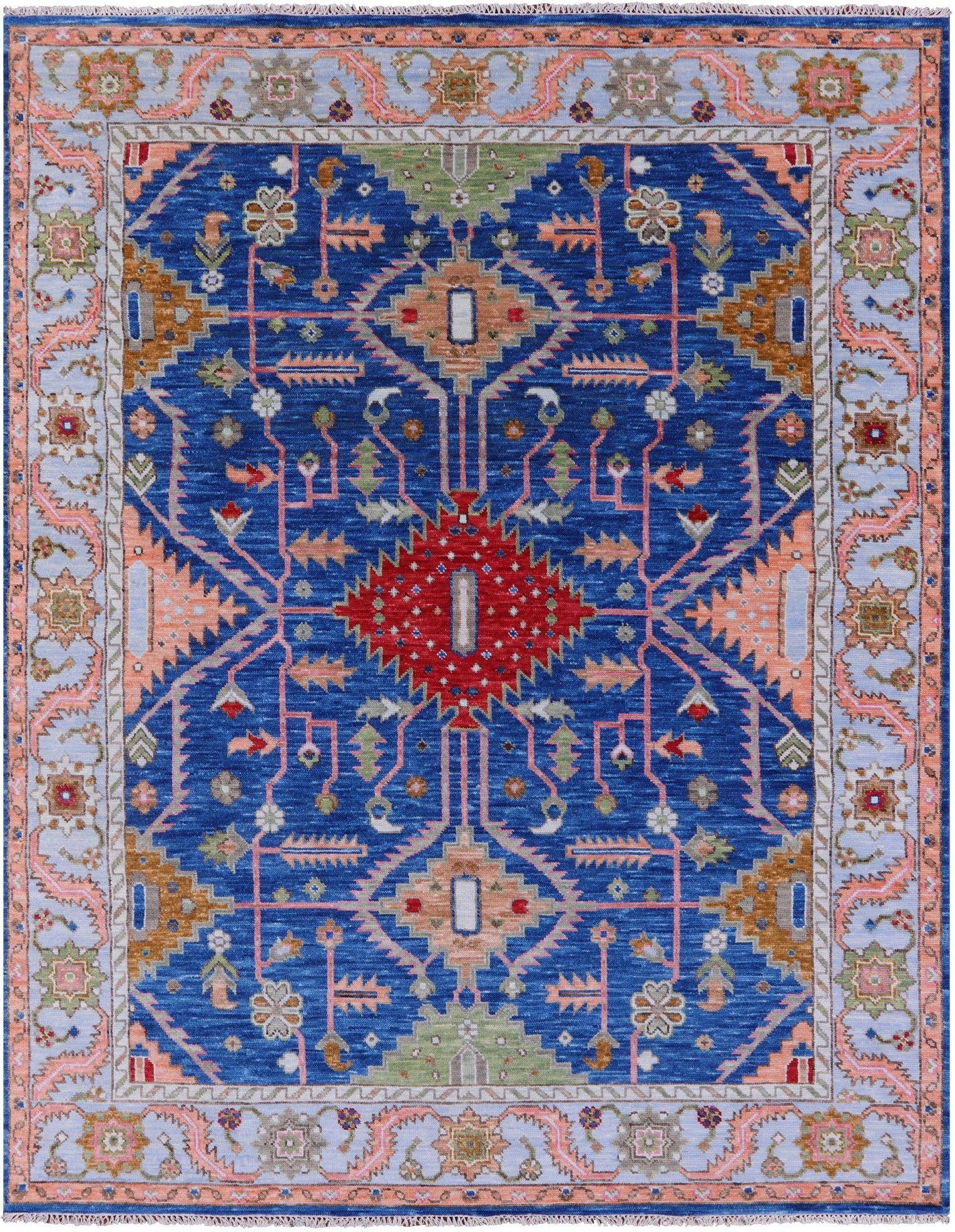 Blue Kazak Hand Knotted Wool Rug - 7' 11" X 10' 1" - Golden Nile