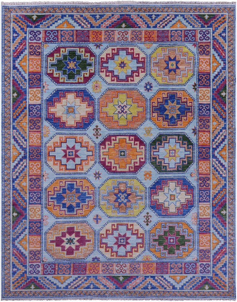 Blue Turkmen Ersari Hand Knotted Wool Rug - 8' 0" X 10' 3" - Golden Nile