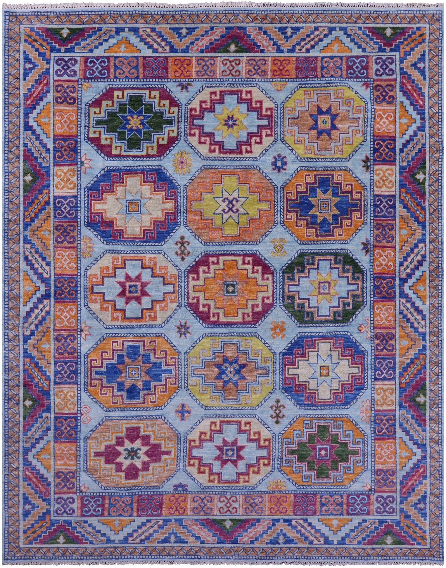 Blue Turkmen Ersari Hand Knotted Wool Rug - 8' 0" X 10' 3" - Golden Nile
