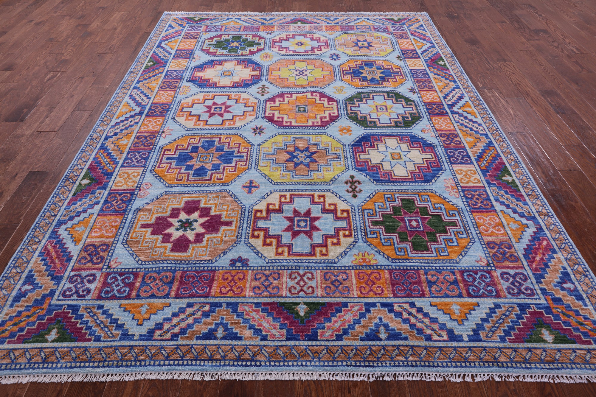 Blue Turkmen Ersari Hand Knotted Wool Rug - 8' 0" X 10' 3" - Golden Nile