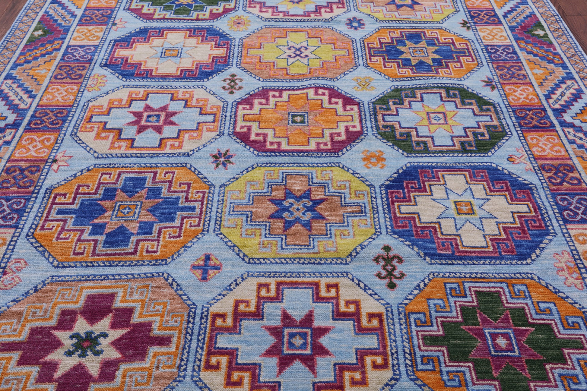 Blue Turkmen Ersari Hand Knotted Wool Rug - 8' 0" X 10' 3" - Golden Nile
