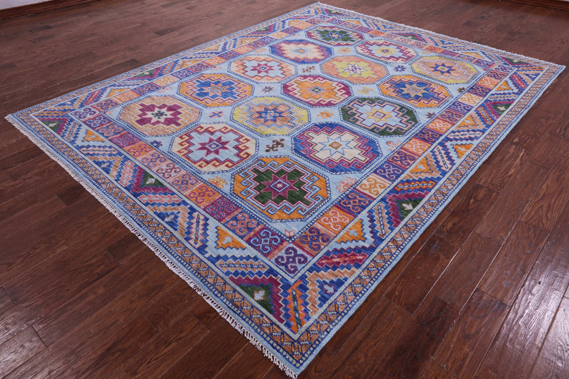 Blue Turkmen Ersari Hand Knotted Wool Rug - 8' 0" X 10' 3" - Golden Nile