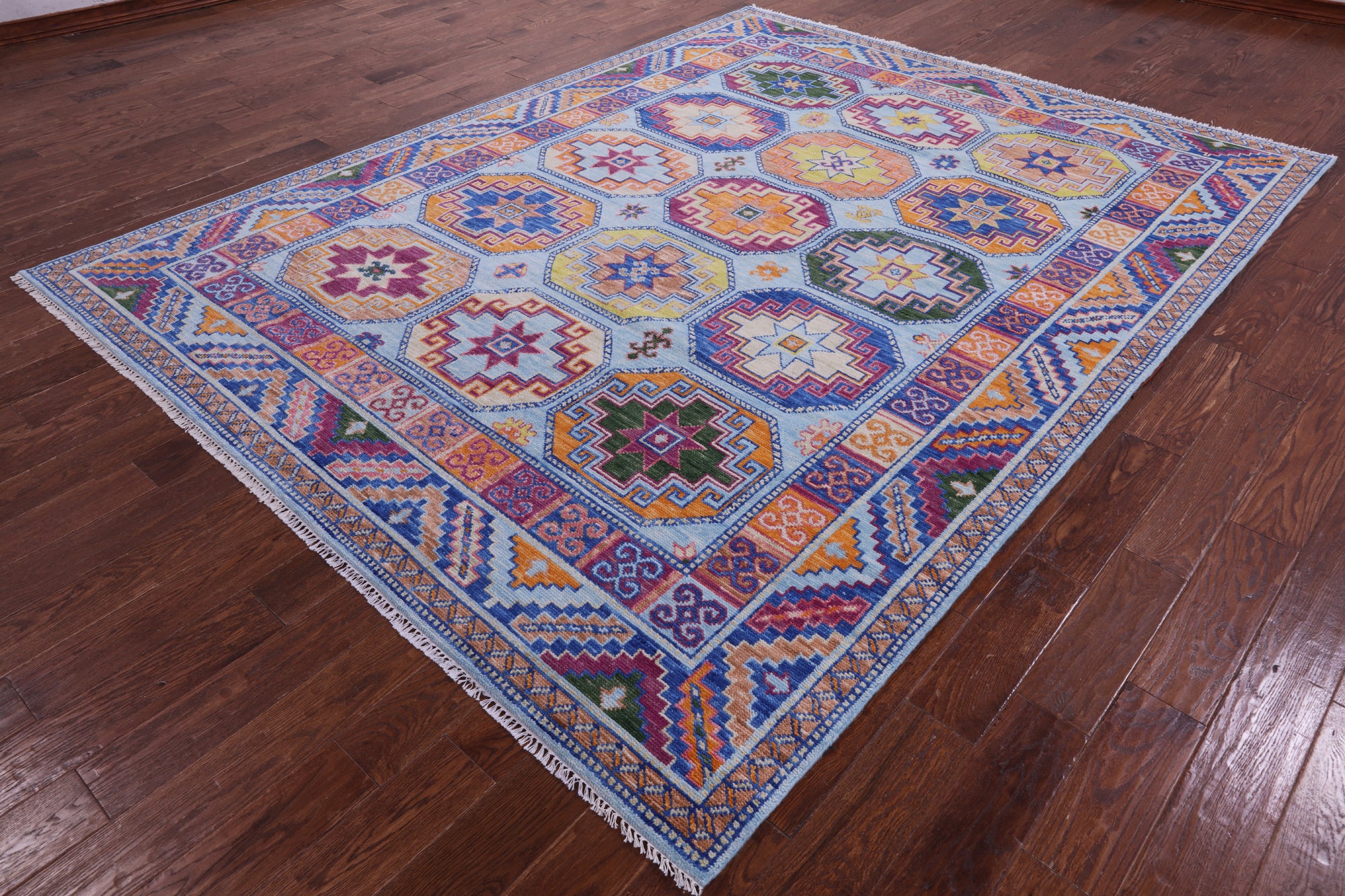 Blue Turkmen Ersari Hand Knotted Wool Rug - 8' 0" X 10' 3" - Golden Nile