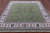 Green Square Persian Nain Hand Knotted Wool & Silk Rug - 8' 1" X 8' 2" - Golden Nile