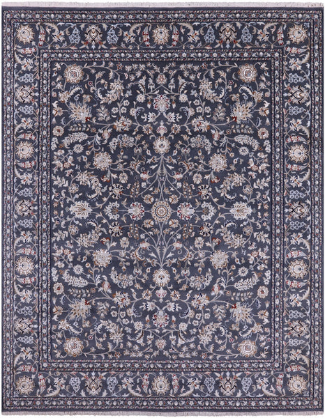 Grey Persian Nain Hand Knotted Wool & Silk Rug - 8' 0" X 10' 0" - Golden Nile